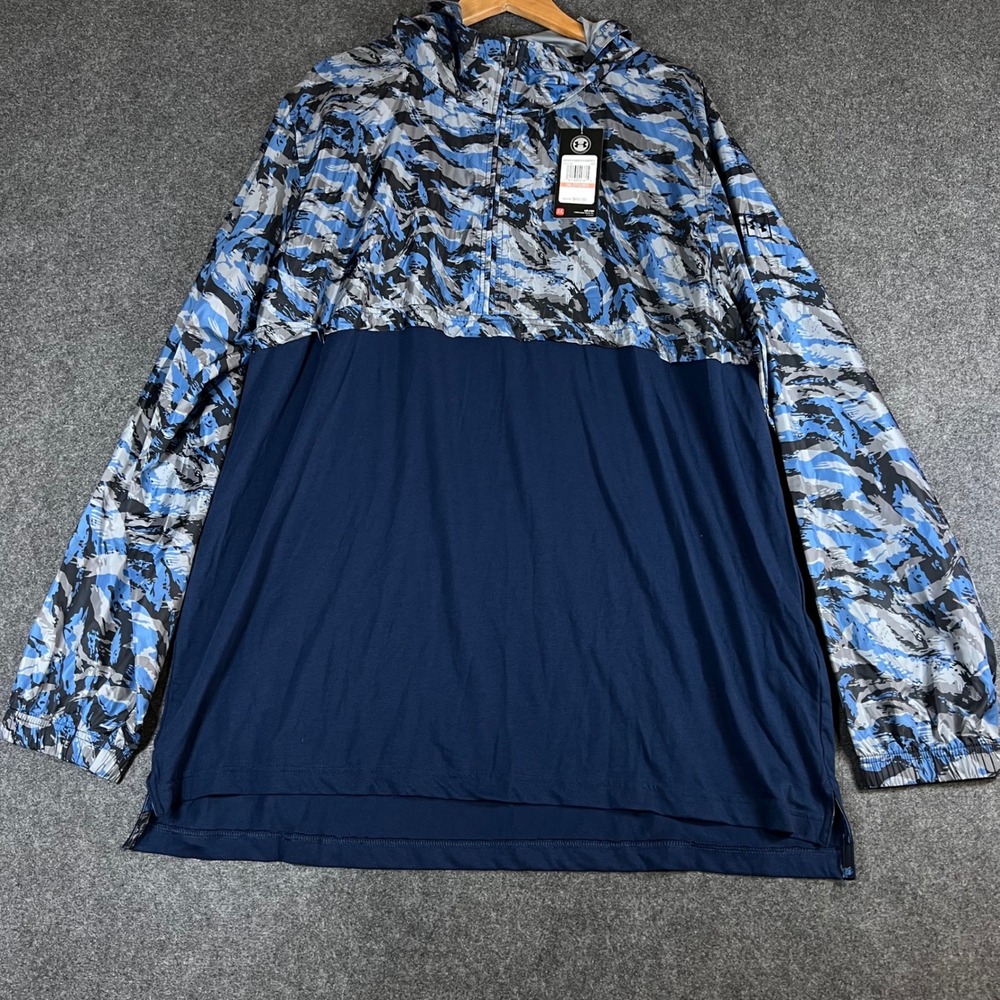 Under Armour Mens 3XL Blue Camo Half Zip Hooded Windbreaker 1311107-408 NWT
